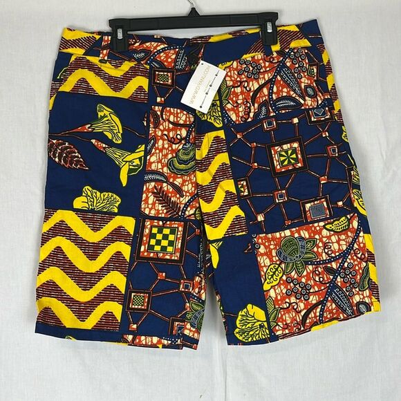 NWT D'IYANU Yellow & Blue Cotton Shorts Men's 36 - Picture 1 of 7